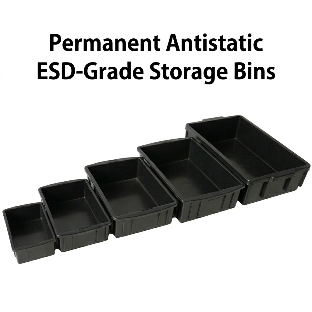 ESD Bin Shelf TSC-ESD-BIN-SHELF-319677 — Conductive PP, 10⁴–10⁹ Ω surface resistance, ESD Bin Shelf for ESD-safe electronics manufacturing