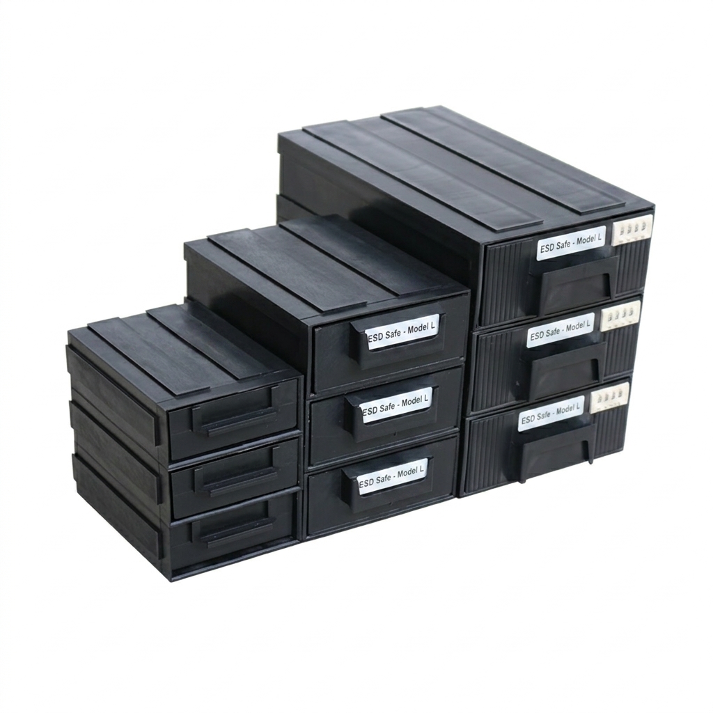 ESD Bin Shelf TSC-ESD-BIN-SHELF-499527 — Conductive PP, 10⁴–10⁹ Ω surface resistance, ESD Bin Shelf for ESD-safe electronics manufacturing