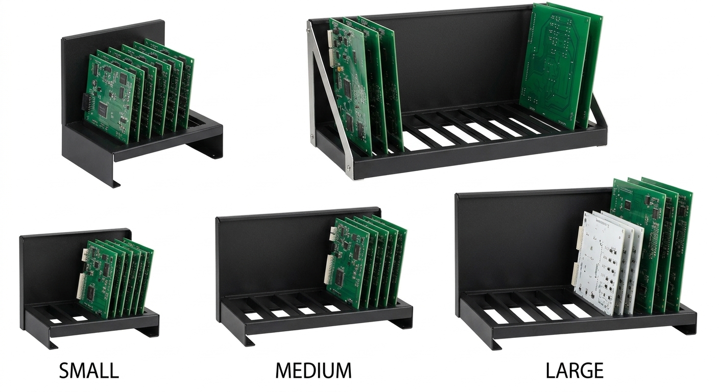 ESD PCB Rack TSC-ESD-PCB-RACK-974822 — Conductive PP, 10⁴–10⁹ Ω surface resistance, ESD PCB Rack for ESD-safe electronics manufacturing