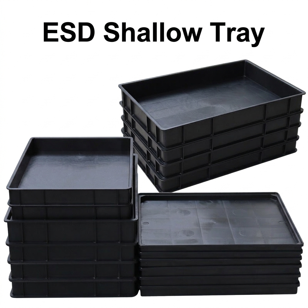 ESD Shallow Tray TSC-ESD-SHALLOW-TRAY-615761 — Conductive PP, 10⁴–10⁹ Ω surface resistance, ESD Shallow Tray for ESD-safe electronics manufacturing