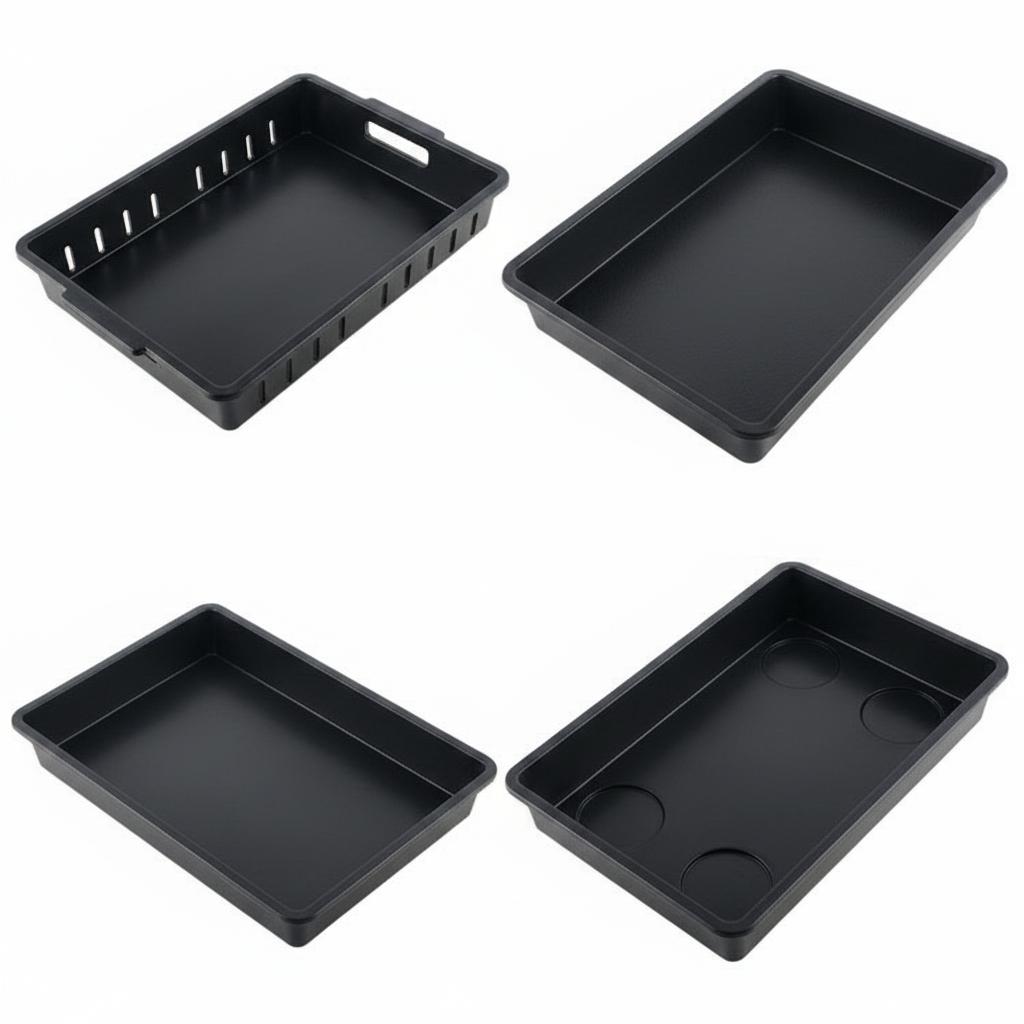 ESD Shallow Tray TSC-ESD-SHALLOW-TRAY-734721 — Conductive PP, 10⁴–10⁹ Ω surface resistance, ESD Shallow Tray for ESD-safe electronics manufacturing