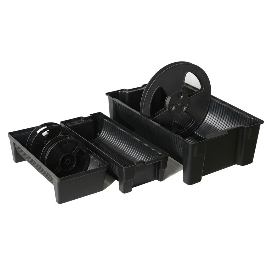SMT ESD Reel Box TSC-SMT-ESD-REEL-BOX-031457 — Conductive PP, 10⁴–10⁹ Ω surface resistance, SMT ESD Reel Box for ESD-safe electronics manufacturing